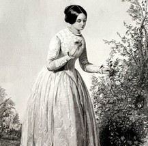Parterre Garden Flowers Engraving 1859 Beautiful Victorian Woman Art DWY5E - £55.46 GBP