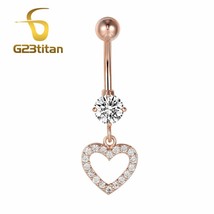 G23titan Love Heart Dangle Belly Button Rings Navel Piercing Barbell Crystal Sur - £10.50 GBP