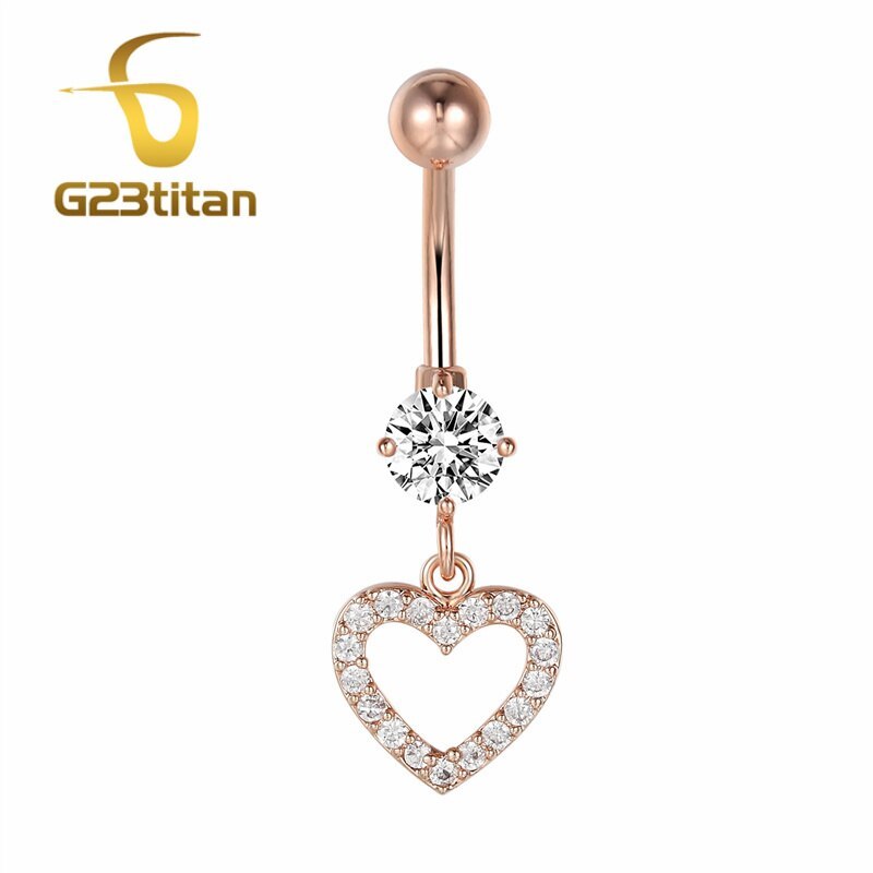 Primary image for G23titan Love Heart Dangle Belly Button Rings Navel Piercing Barbell Crystal Sur