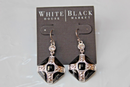 White House Black Market French Wire Earrings Silver W Black Dangle - £14.18 GBP