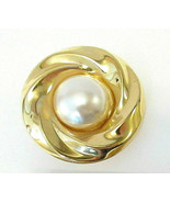 Twisted Swirl Shiny Gold Tone &amp; Faux Pearl Cabochon Scarf Clip 1980s?  - $8.00