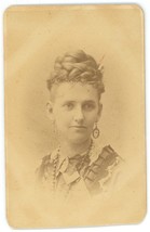 CIRCA 1880&#39;S CDV Beautiful Woman Victorian Dress Earrings Richardson Boston, MA - £7.46 GBP