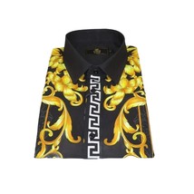 Men's Sports Shirt By Barocco Fashion Printed Long Sleeves Soft Feel EFS75 Black image 7