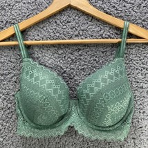 Auden Lightly Lined Push Up Bra Green Lace Molded Cup Padded Underwire 34D - £8.56 GBP