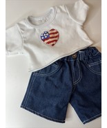 Vintage Build-A-Bear Fourth Of July Sequin Heart &amp; Blue Jean Shorts Outf... - $13.03 CAD