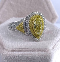 Birne Form 2.00 Gesamt Karat Gewicht GIA Kostüm Gelb Diamant Verlobungsring 18K - £4,932.52 GBP