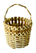 2 Miniature Handmade Woven Rattan &amp; Reed Baskets 1 with Handle 1.5&quot; x 2&quot; - £15.42 GBP