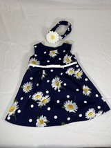 Baby girl Bonnie baby navy blue daisy dress with hair bow-sz 12 months - $12.20
