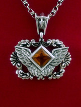 Sterling Silver WINGED WARRIOR Crest Pendant with Stone. Heavy Rocker Biker - £187.41 GBP