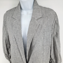 Max Studio Blue Striped Blazer Linen Jacket Women&#39;s Size L Ruched 3/4 Sl... - £15.78 GBP