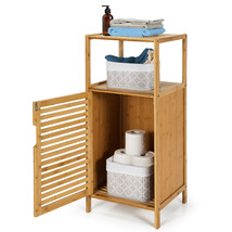 Costway Bamboo Bathroom Storage Floor Cabinet w/ Shelf Corner Cabinet and Door - £81.42 GBP