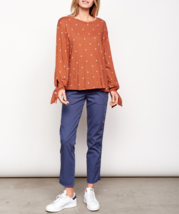 SUNDRY Womens Top Polka Dot Relaxed Casual Cosy Fit Cinnamon Brown Size S - £38.38 GBP