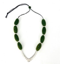Green textile art felt necklace, wool necklace, felt statement necklace, one of  - £46.42 GBP