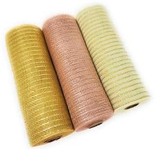Christmas Holiday Deco Mesh, 10in x 10yd Metallic Ribbon Rolls (Rose Gold, Ivory - £21.84 GBP