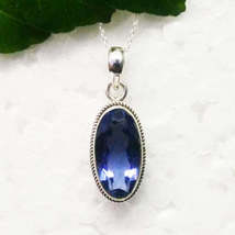 BLUE IOLITE Gemstone Pendant, Birthstone Pendant, 925 Sterling Silver Pe... - $30.99