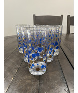 Colony Glassware High-ball Polka Dot Blue Gold Tumbler Barware MCM Vtg S... - $69.29