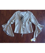 J.R. Nites Caliendo Size 6 Beige Taupe Blouse Ruffles Floral Applique Top - $33.54 CAD