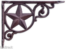 Western Decorative Wall Shelf Bracket Brown Cast Iron Rustic Star Brace 8.75&quot; - £12.92 GBP