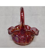 L E Smith Ruby Red Iridescent Quintec Carnival Glass Basket - $39.95