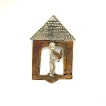 Vtg Sterling Two Tone Brass 3D Home House Boy Hold Dove Artisan Brooch P... - $69.30