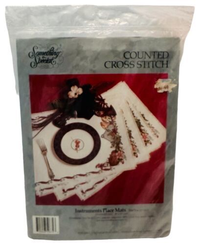 1992 Something Special Counted Cross Stitch INSTRUMENTS Place Mats Kit Set Of 4 - $14.86