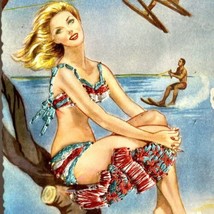 Vintage Postcard BIKINI GIRL Miami Beach Silk Embroidered Signed Elsi Gu... - $24.95