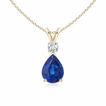 ANGARA 1.26 Ct Blue Sapphire Teardrop Pendant Necklace with Diamond in 14K Gold - £2,210.19 GBP