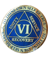 6 Year AA Medallion Reflex Blue Gold Plated Alcoholics Anonymous Recover... - €11,04 EUR
