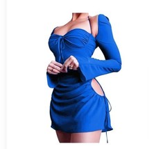 Long Puff Sleeve Mini Drawstring Bodycon Dress NWOTs - Size: Small Lot 5839 - $11.62