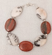 7.5&quot; new bracelet with oval pink feldspar and jasper - $148.32 MXN
