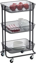 Mdesign Metal 3-Tier Rolling Household Storage Cart To Use In Bathrooms,, Black - £34.53 GBP