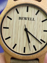 RARE Bewell Bamboo Wood Watch Canvas Band Round Wristwatch Unisex - $16.66