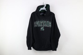 Vtg Mens Large Faded Spell Out Michigan State University Hoodie Sweatshirt Black - £45.91 GBP