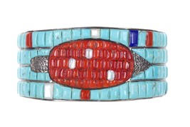 Beyuka Zuni Silver Turquoise and Coral Corn Row cuff bracelet - £986.49 GBP