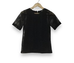 Black Mesh Short Sleeve Zipper Back Shirt Banana Republic Small - £14.84 GBP