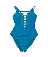 Bleu Rod Beattie Swimsuit Womens 8 Blue Azure Gold Ring Lace Up One Piec... - $920.97 MXN