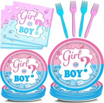 Gender Reveal Birthday Party Supplies Tableware Plates Baby Shower Boy o... - £19.45 GBP
