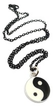 Yin Yang Necklace Balanced Universe Enamelled Pendant Black 20&quot; Chain Jewellery - £4.87 GBP