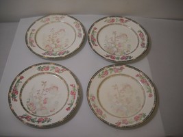 Set Of 4 Dinner Plates From John Maddock &amp; Sons With Asian Pattern Pink &amp; Green - £19.32 GBP