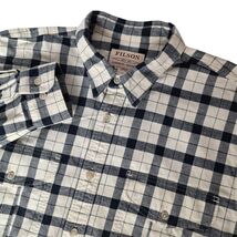 Filson Field Flannel Shirt Large Black Cream Plaid Button Up Rugged Gorp... - $60.98