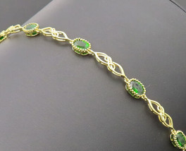 925 Sterling Silver Vintage Bracelet Swirly Cut Gold Plated Green Topaz ... - $43.64