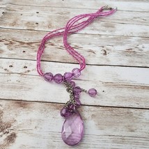 Vintage Necklace Purple &amp; Pink Beaded Statement Necklace with Pendant - £12.78 GBP