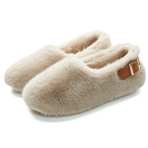 Mo Dou New Winter Fashion Plush Slippers Imitation Rabbit Hair Warm Women Shoes  - £25.21 GBP