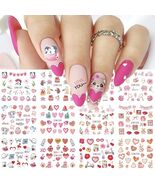 Valentines Day Nail Stickers 12 Sheets Heart Lip Flower Nail Art Pink - €2,29 EUR