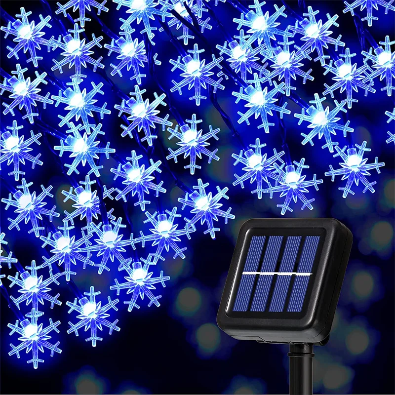 Christmas Solar String Light 8 Modes Solar Snowflake Outdoor Waterproof Powered  - £65.31 GBP