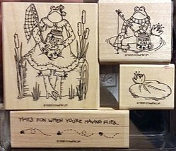 Stampin Up 1998 Frogs and Flies Wood Mounted Stamp Set Unused Retired - $26.72