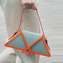 Women New Stitching Contrast Trapezoid Handbag PU Leather Flap Personality All-m - £37.49 GBP