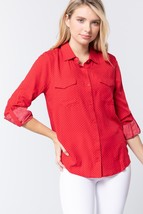 Women&#39;s 3/4 Roll Up Sleeve Dot Print Shirt - £10.85 GBP