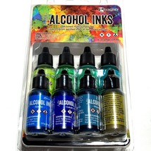Ranger Tim Holtz Alcohol Ink Set 8 Blues and Greens .5 fl oz Multi Surfa... - $22.30