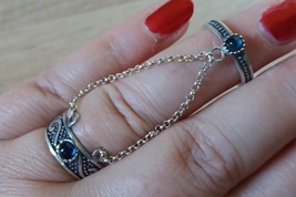 Double Ring Sterling Silver with Lazurite Stone, Armenian Jewelry  - £34.01 GBP